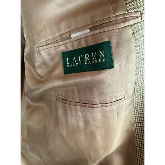 LAUREN RALPH LAUREN wool silk beige houndstooth mens blazer suit jacket 50R NWOT - Picture 9 of 10